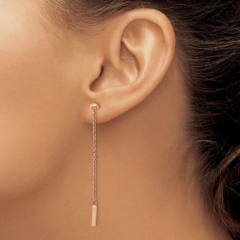 Stainless Steel Polished Rose IP-plated Bar Post Dangle Earrings