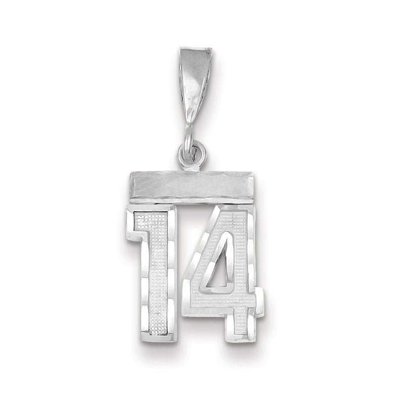 14kw Small Brushed Diamond-cut Number 14 Charm