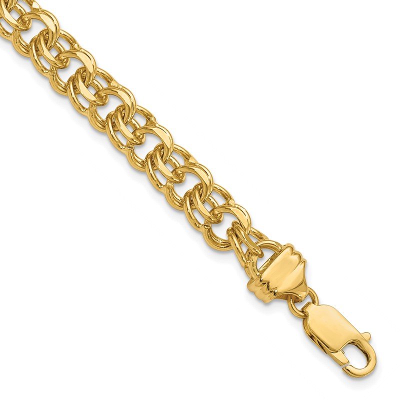 14k 7.5mm Diamond-cut Solid Heavy Double Link 7 inch Charm Bracelet