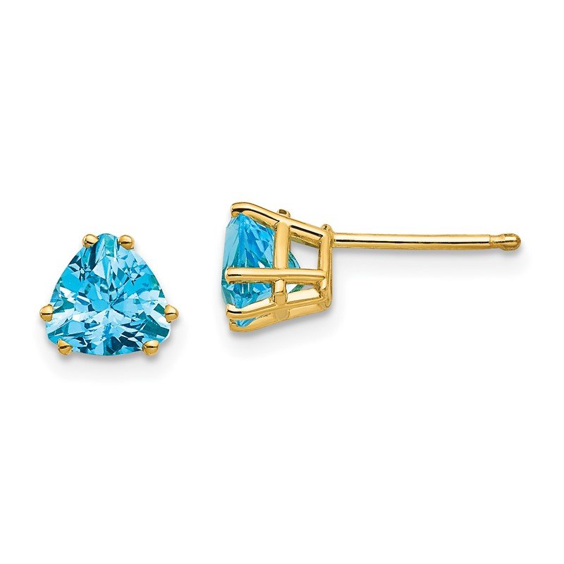 14k 6mm Trillion Blue Topaz Post Earrings