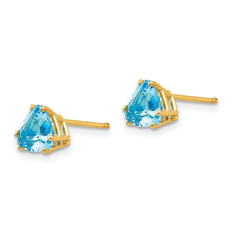 14k 6mm Trillion Blue Topaz Post Earrings