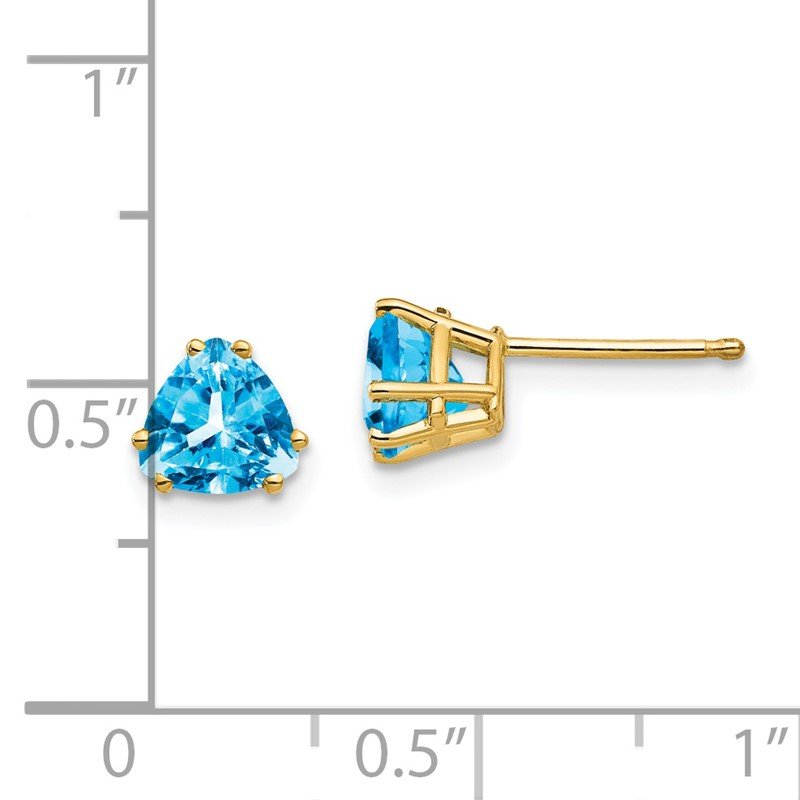 14k 6mm Trillion Blue Topaz Post Earrings