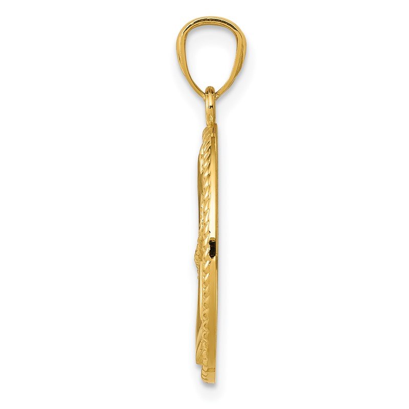 14k Gold Polished Anchor with Rope Oval Pendant