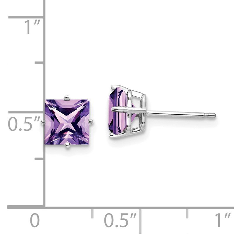 14k White Gold 6mm Princess-cut Amethyst Post Earrings