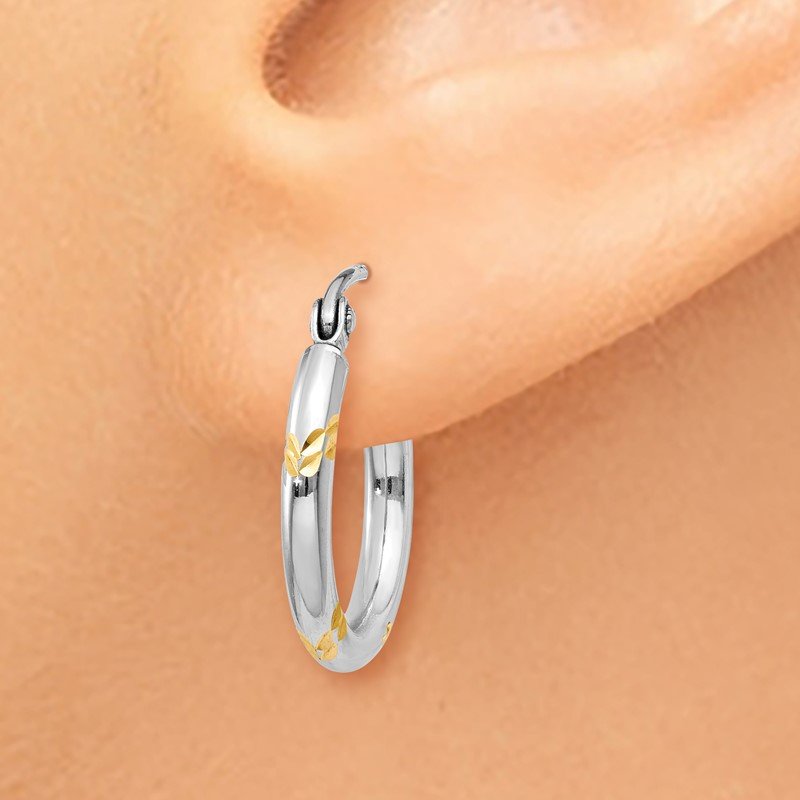 14k White Gold and Yellow Rhodium D/C Hoop Earrings