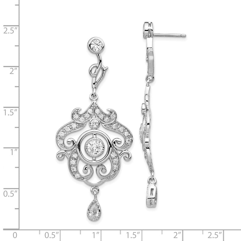 Sterling Silver Rhodium-plated Brilliant-cut Bezel CZ Fancy Chandelier Post Dangle Earrings