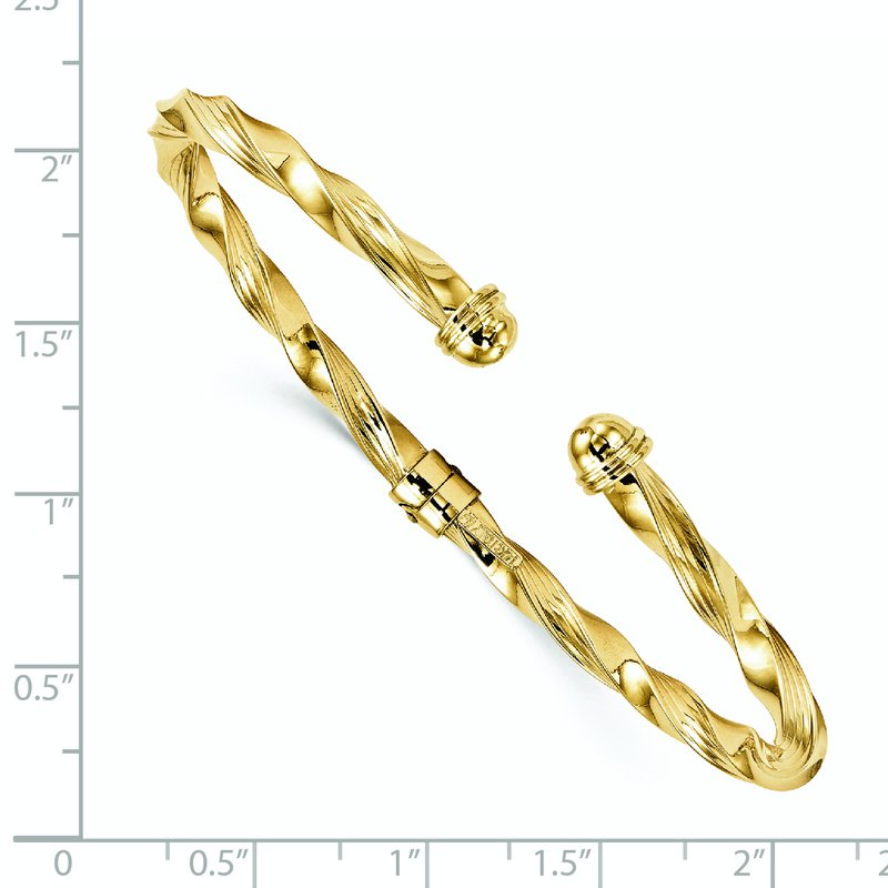 14K Polished Textured Hinge Cuff Bangle