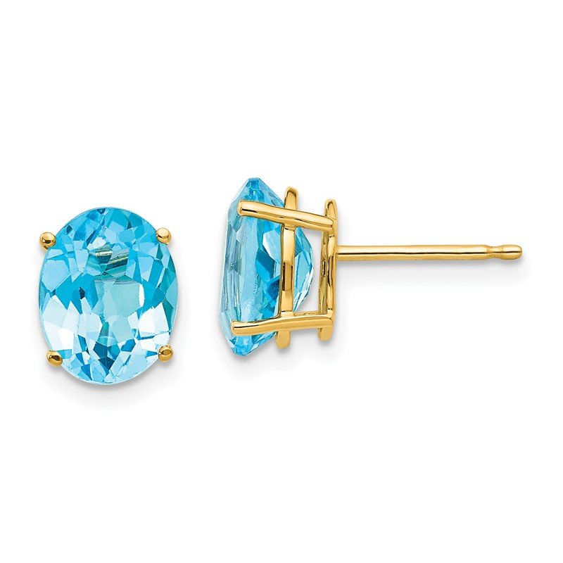 14k 9x7mm Oval Blue Topaz Post Earrings