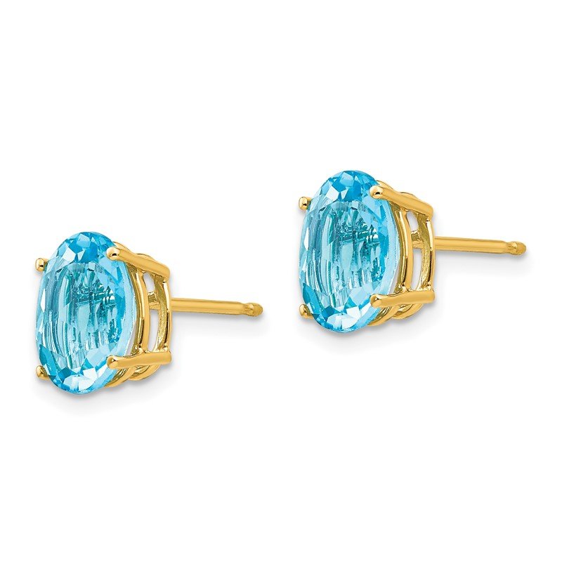 14k 9x7mm Oval Blue Topaz Post Earrings