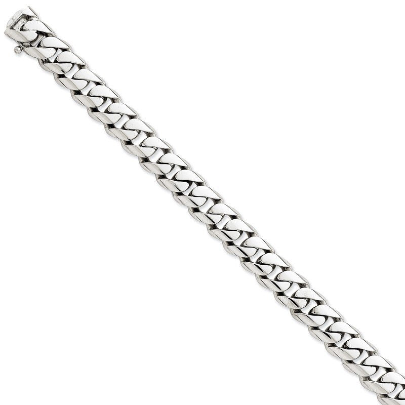 14K White Gold 20 inch 10.8mm Hand Polished Rounded Curb Link with Box Catch Clasp Chain