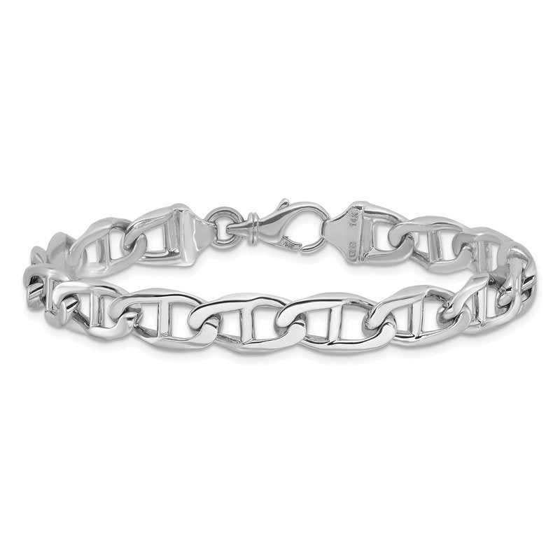 14K White Gold 20 inch 9mm Hand Polished Fancy Anchor Link with Fancy Lobster Clasp Chain