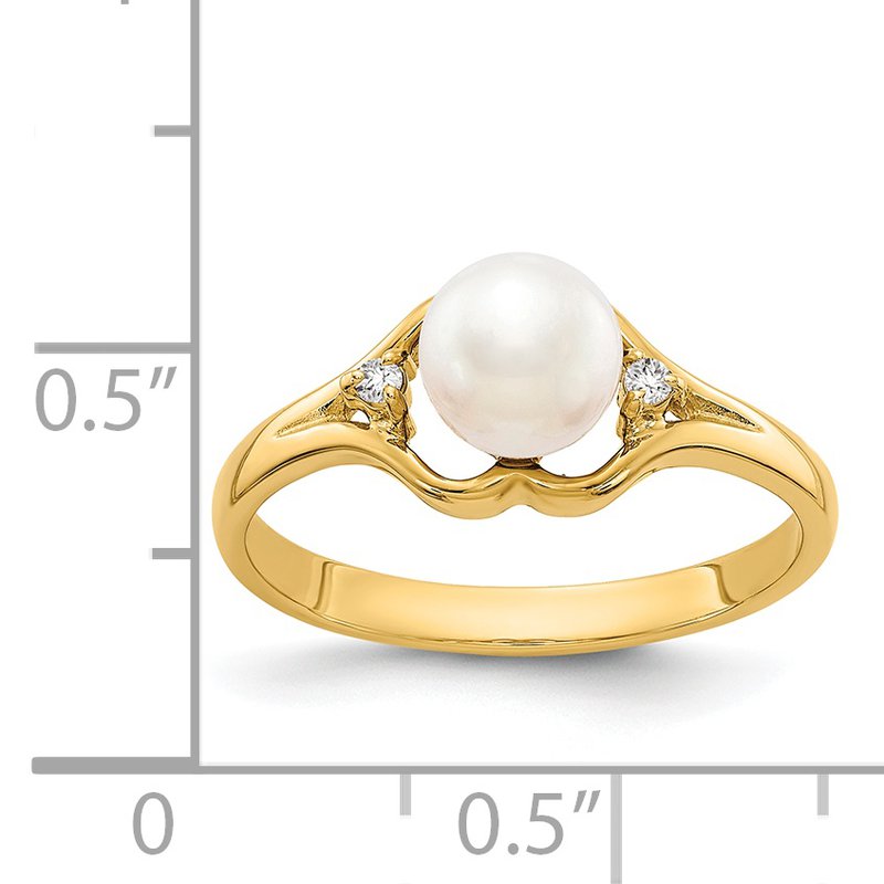 14k 6mm FW Cultured Pearl VS Diamond ring