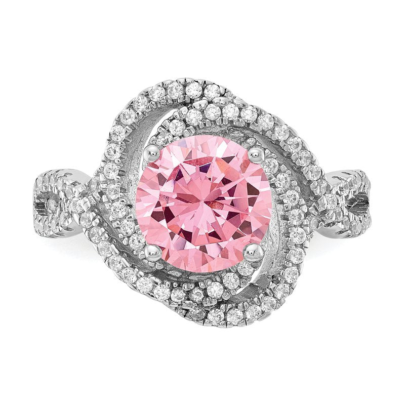 Sterling Silver Rhodium-plated Fancy Pink and White Brilliant-cut CZ Ring