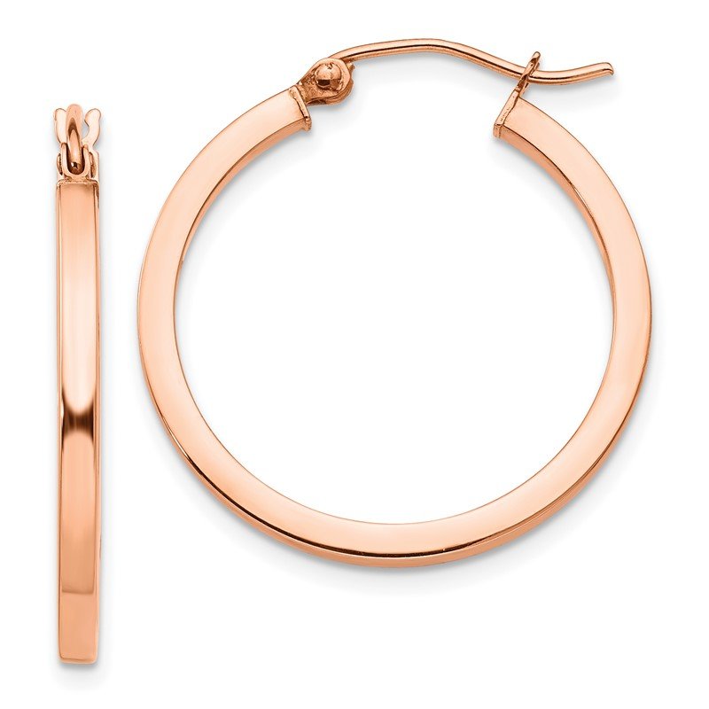 14k Rose Gold 2x25mm Polished Lightweight Square-Tube Hoop Earrings
