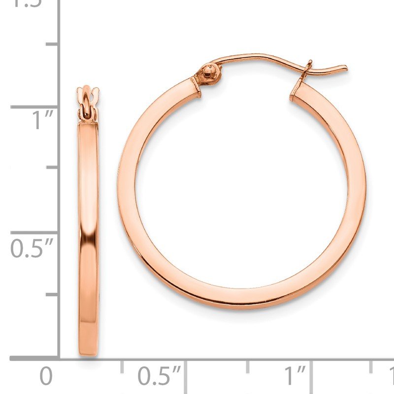 14k Rose Gold 2x25mm Polished Lightweight Square-Tube Hoop Earrings