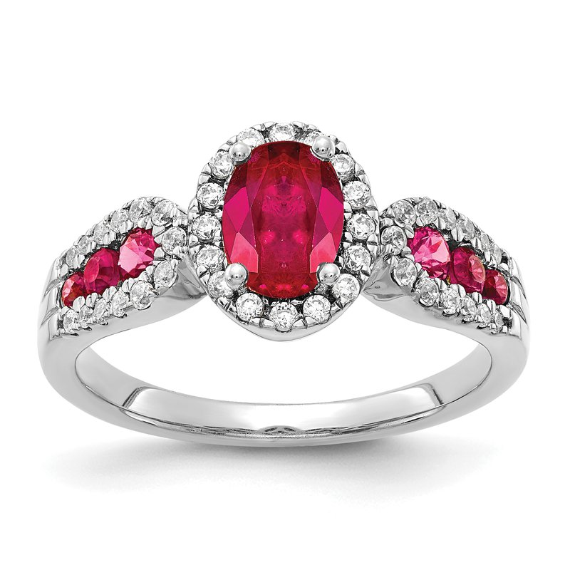 14k White Gold Diamond and Oval Emerald Ring