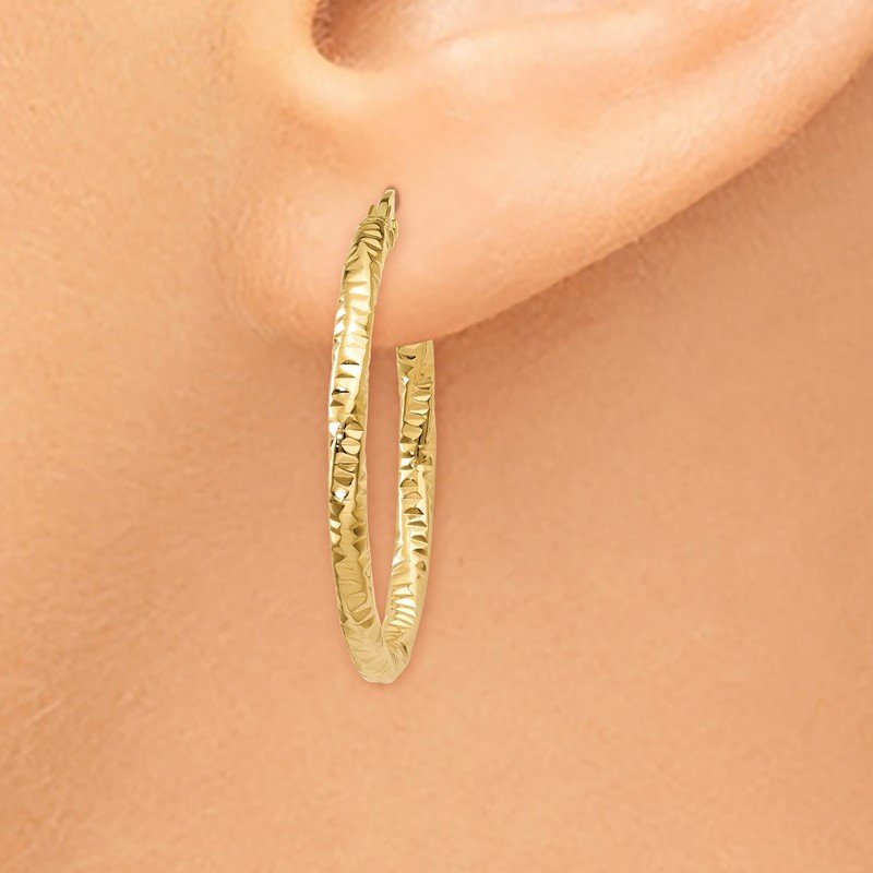 14K Polished and Textured Hoop Earrings