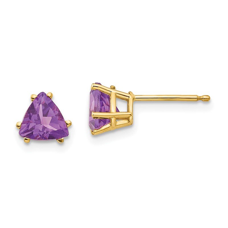 14k 6mm Trillion Amethyst Post Earrings