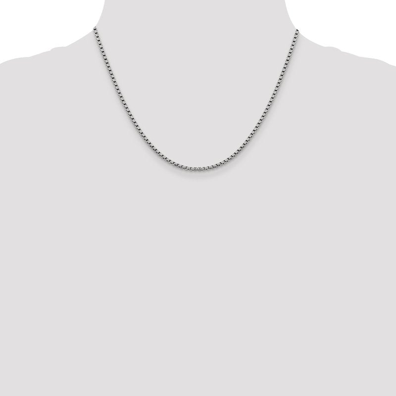 14K White Gold 2.4mm Semi-Solid D/C Round Box Chain
