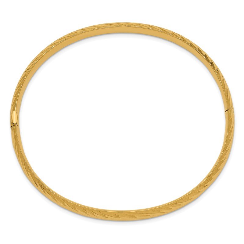 14k 4/16 Polished Textured 6.00mm Hinged Oval Bangle Bracelet