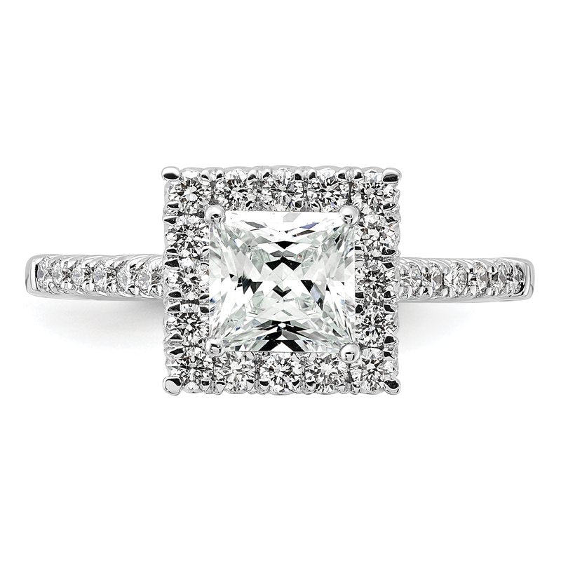 14K White Gold 1/3 carat Lab Grown Diamond VS+ F+ Semi-Mount Princess Halo Engagement Ring