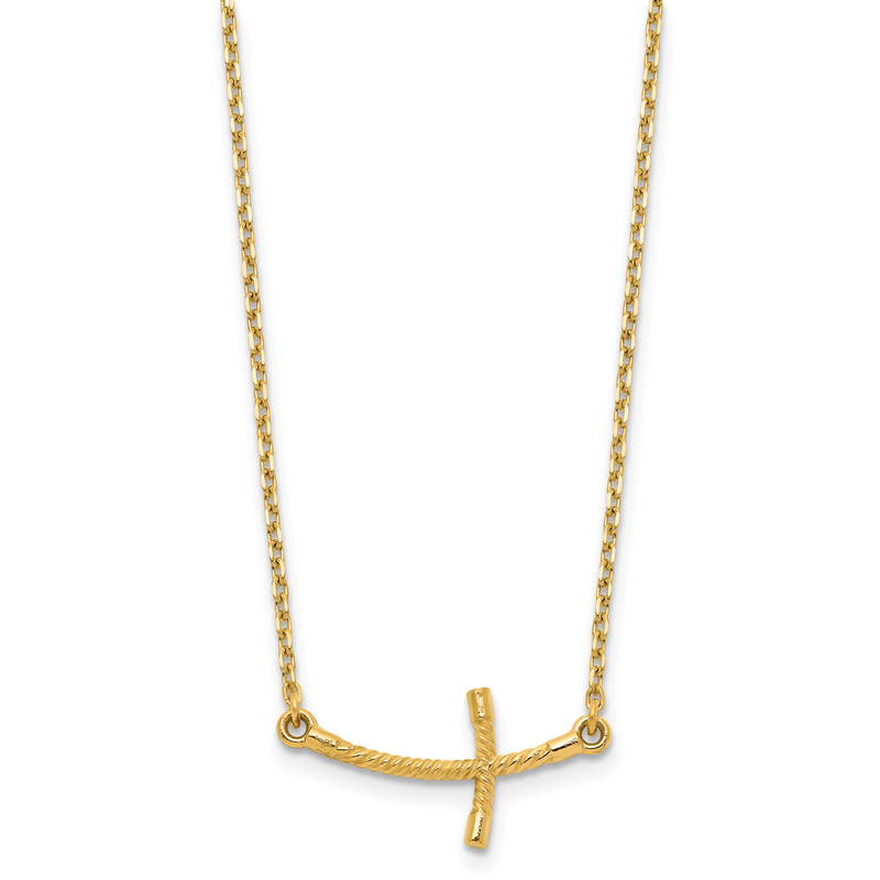 14k Small Sideways Curved Twist Cross 19 inch Necklace