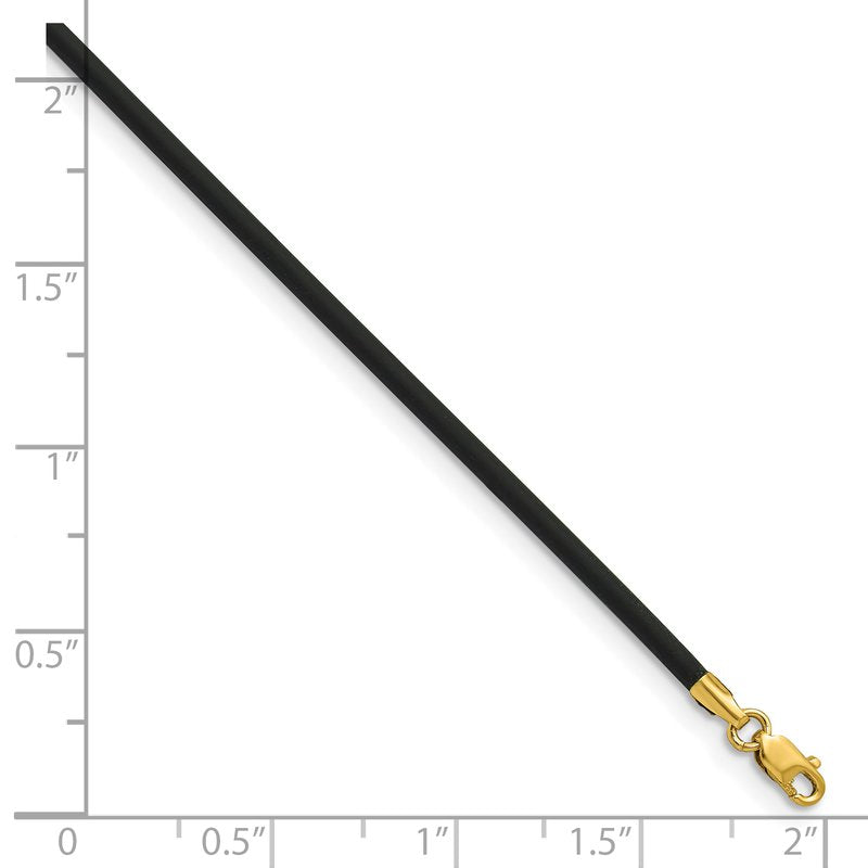 14k Yellow Clasp 2mm 16 inch Black Rubber Cord Necklace
