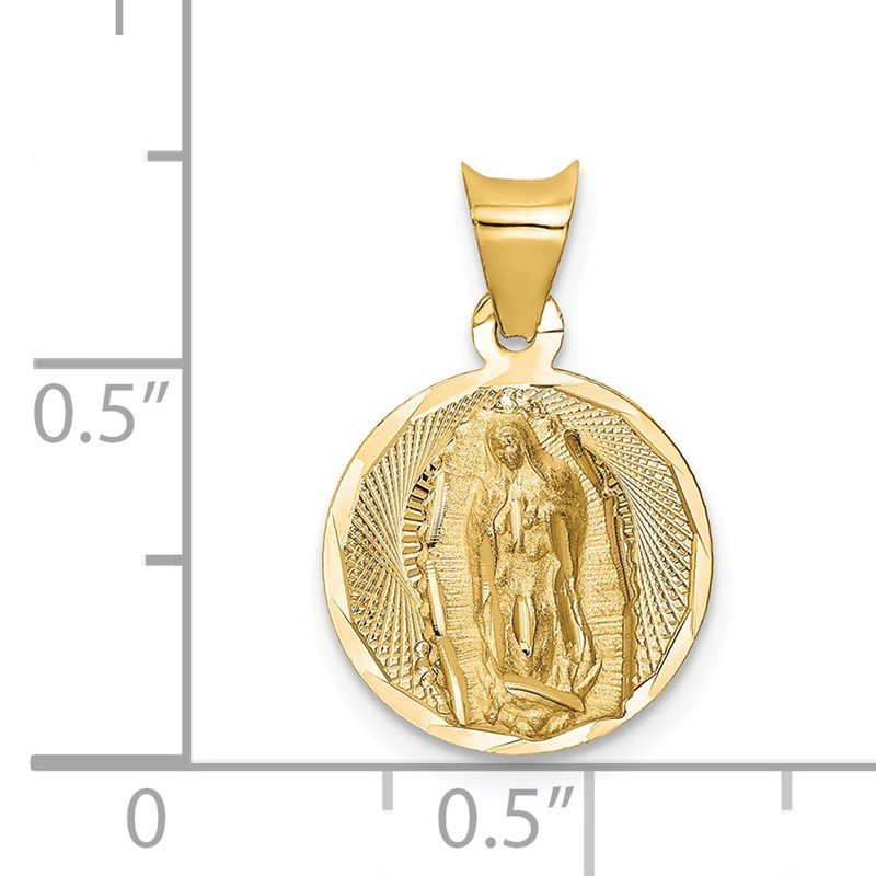 14K Polished Diamond-cut Semi-solid Our Lady Of Guadalupe Round Pendant