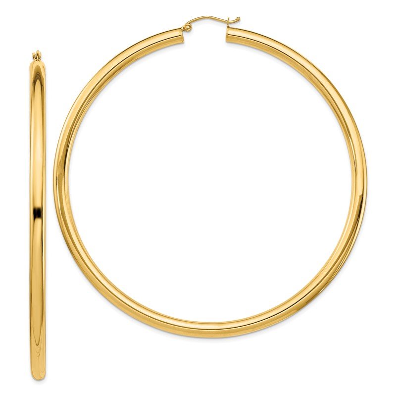 14k 4x80mm Polished Lightweight Round Tube Hoop Earrings