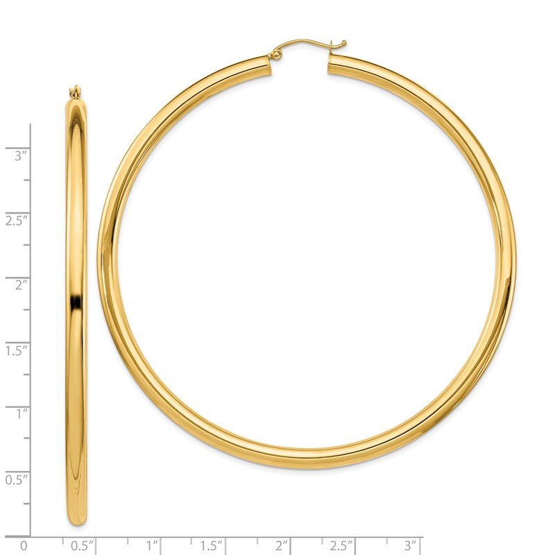 14k 4x80mm Polished Lightweight Round Tube Hoop Earrings