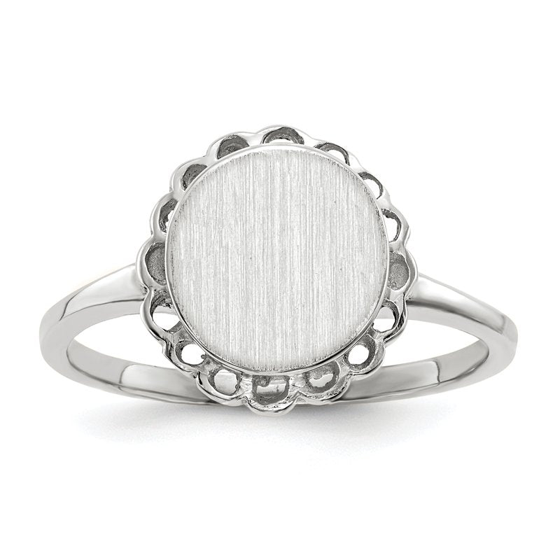 14k White Gold 8.5x9.0mm Open Back Signet Ring