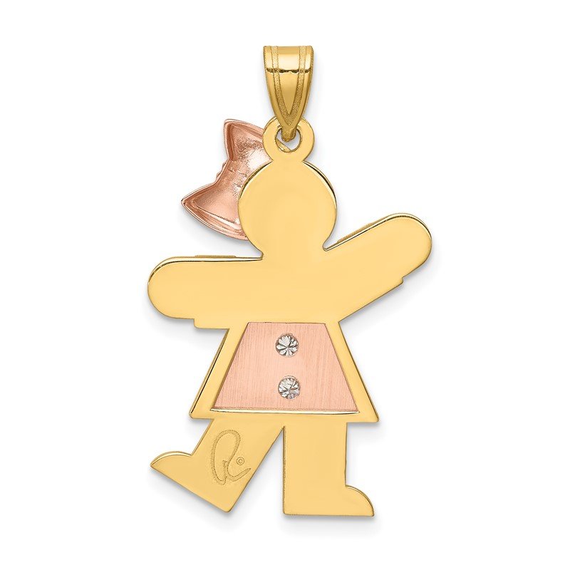 14k Two-tone The Kids Medium Girl with Bow on Right AA Diamond Kiss Pendant