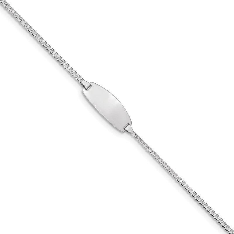 14k White Gold Polished Solid Chain/Solid Plate Curb Link Oval 18.5x8.5mm Plate 5.5 inch Baby/Child ID Bracelet