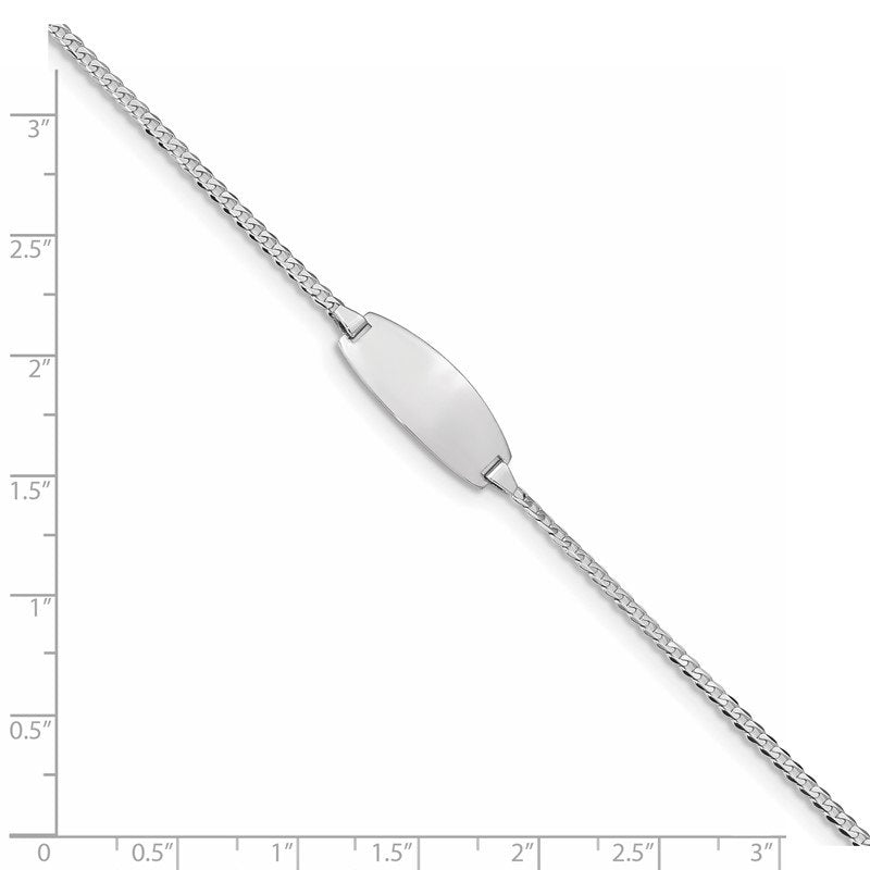 14k White Gold Polished Solid Chain/Solid Plate Curb Link Oval 18.5x8.5mm Plate 5.5 inch Baby/Child ID Bracelet