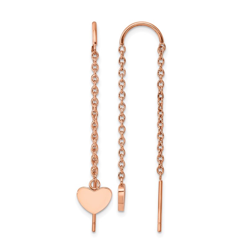 Stainless Steel Polished Rose IP-plated Threader Heart Dangle Earrings