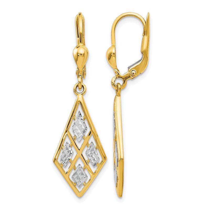 14K with Rhodium D/C Leverback Earrings