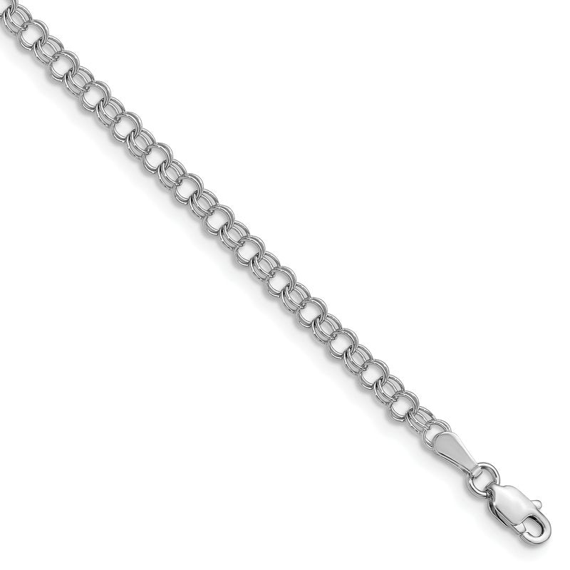 14k White Gold 3.5mm Solid Double Link 7 inch Charm Bracelet
