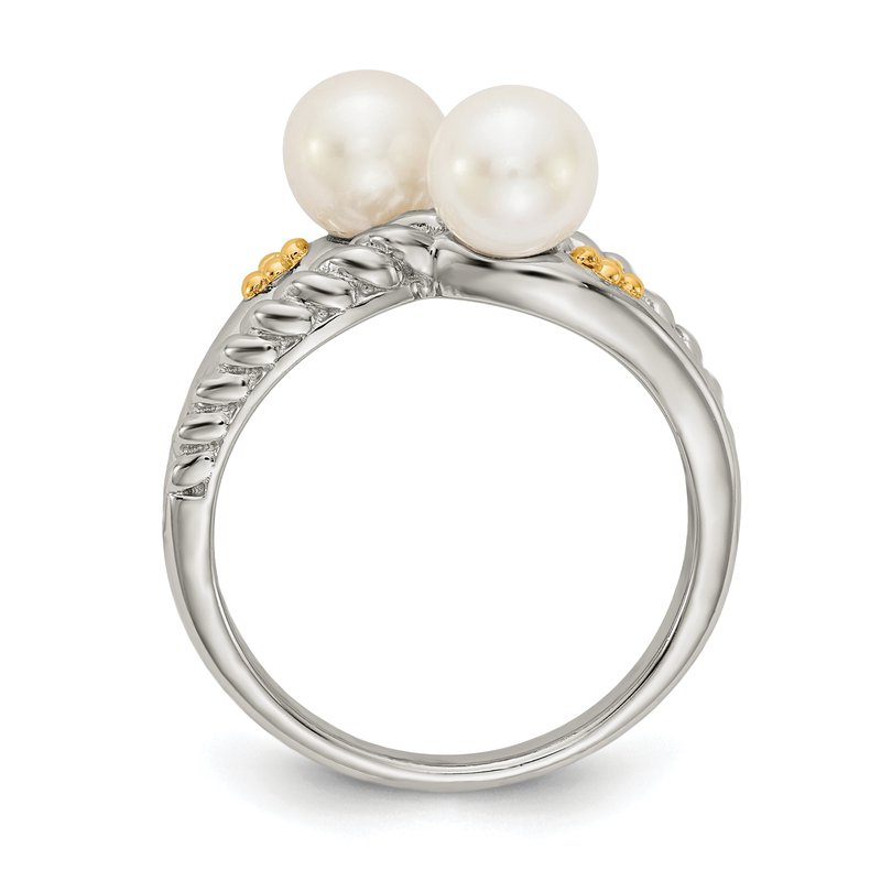 Sterling Silver with 14K Accent Polished 6mm White Freshwater Cultured Pearl Ring