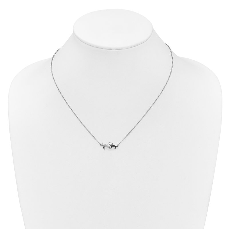 14k White Gold 1/20 carat Black Diamond Mother and Baby Cat 18 inch Necklace