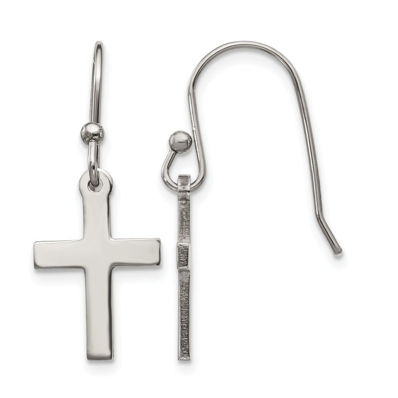Stainless Steel Polished Cross Dangle Shepherd Hook Earrings