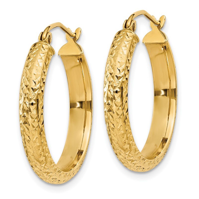 14K Diamond-cut 3.5x22mm Hollow Hoop Earrings