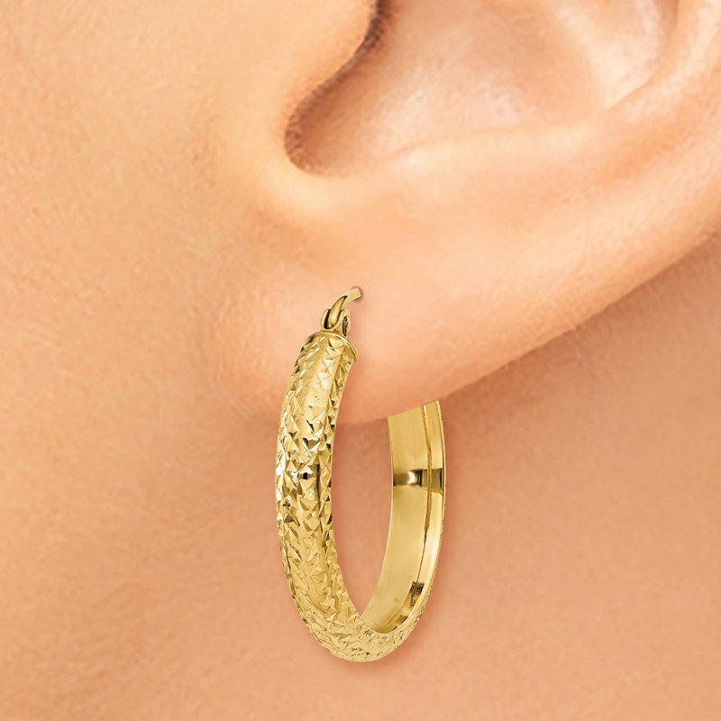 14K Diamond-cut 3.5x22mm Hollow Hoop Earrings