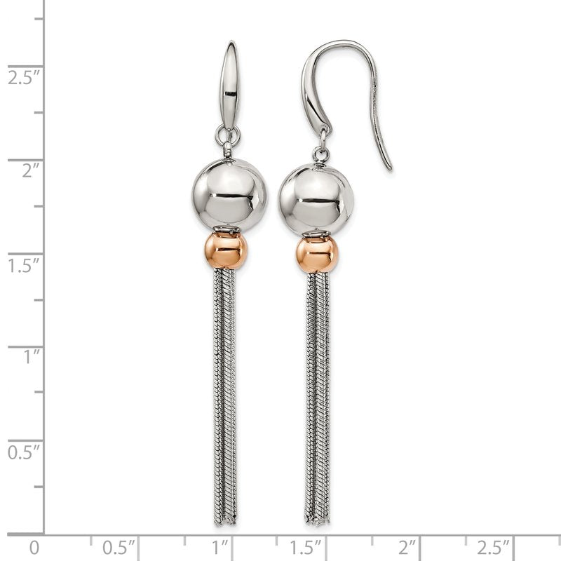 Stainless Steel Polished Rose IP-plated Shepherd Hook Dangle Earrings