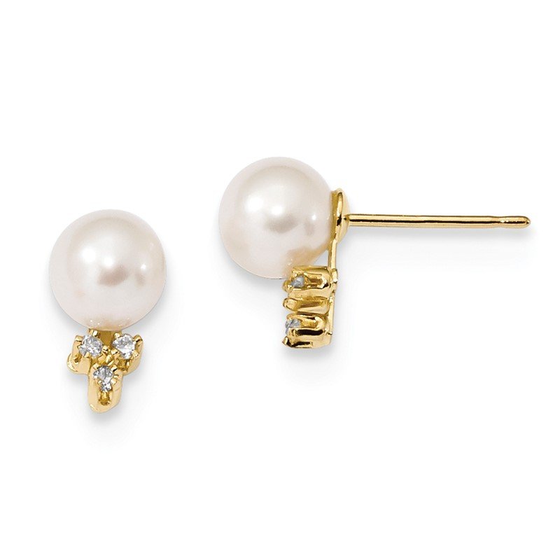 14k 6-7mm White Round Freshwater Cultured Pearl and .06 Carat Diamond Post Earrings