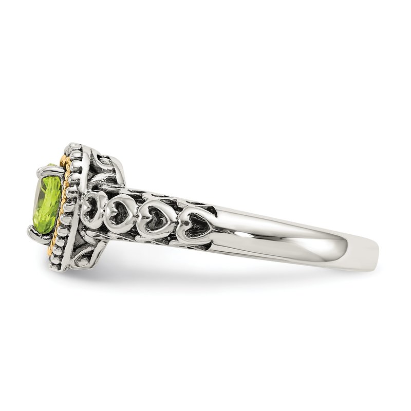 Sterling Silver with 14K Accent Antiqued Heart Peridot Ring