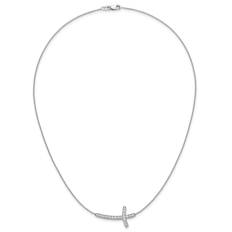 14k White Gold 1/10 carat Diamond Sideways Cross 18 inch Necklace