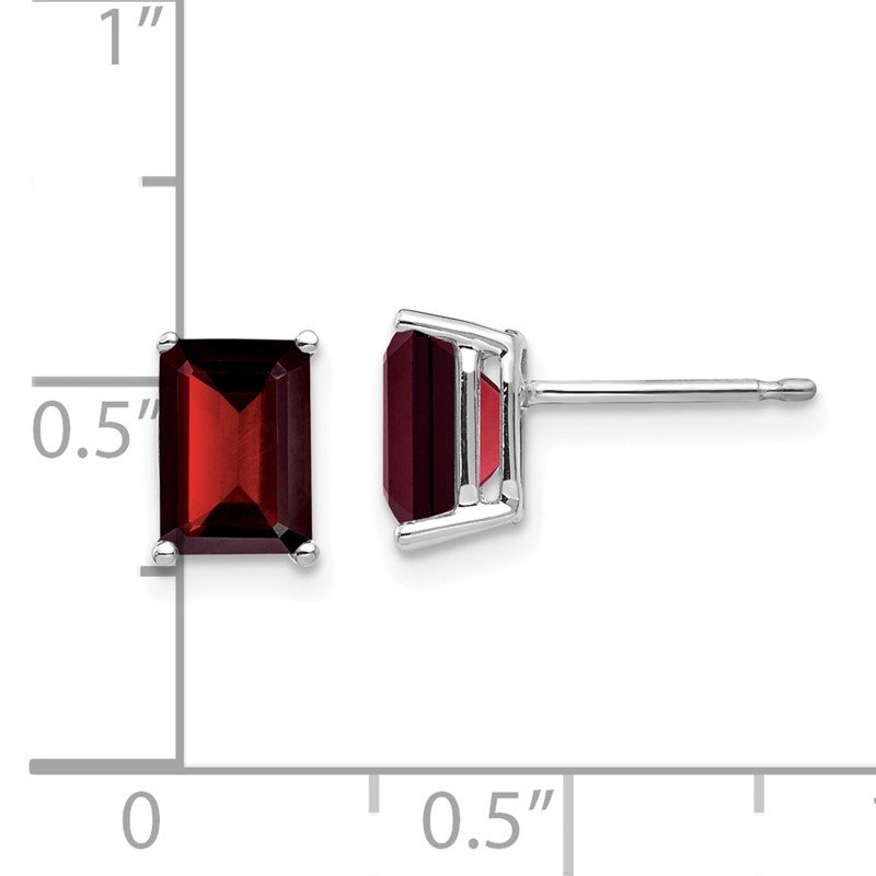 14k White Gold 7x5mm Emerald-cut Garnet Post Earrings