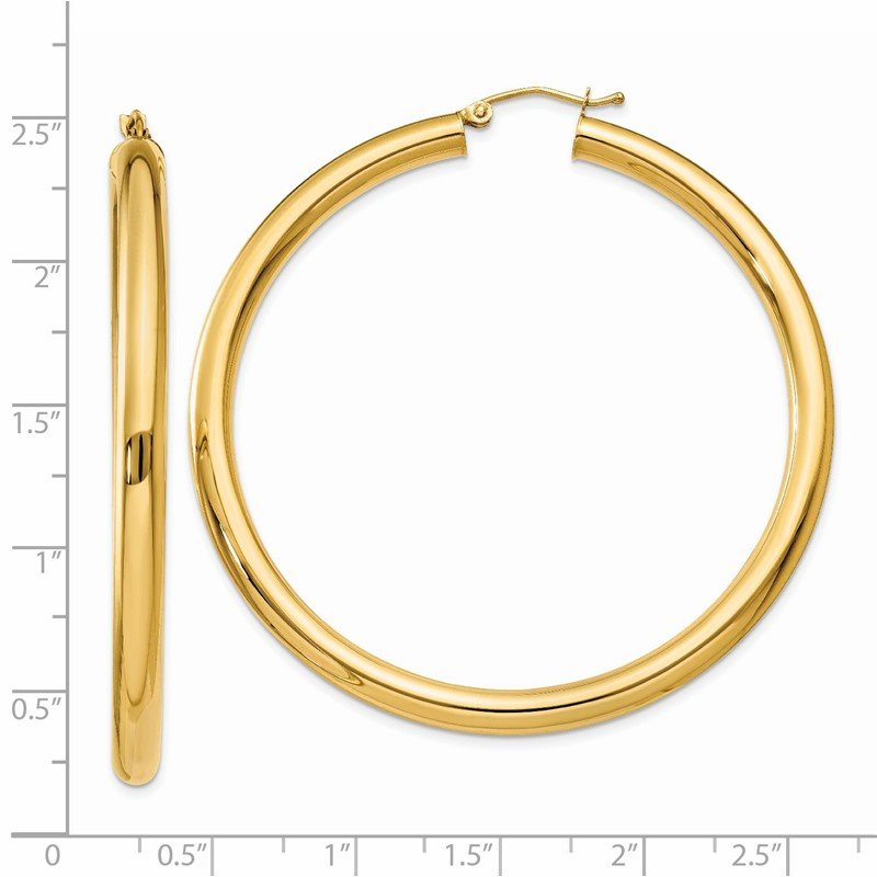 14K 4x55mm Polished Lightweight Tube Hoop Earrings