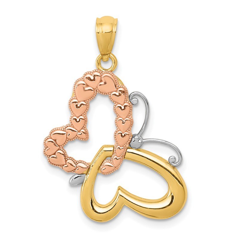 14k Two-tone with White Rhodium Butterfly with Hearts Pendant