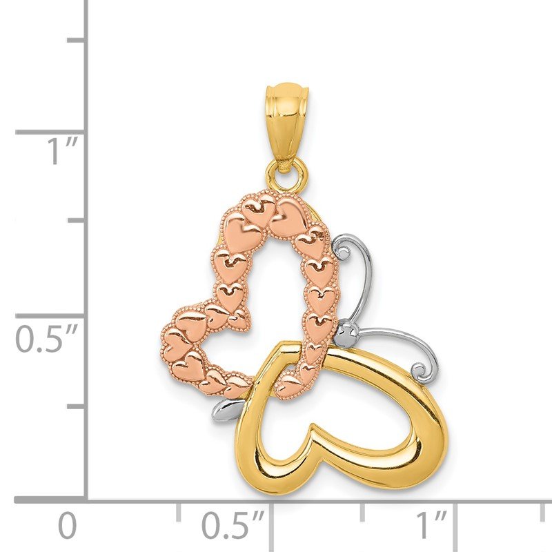 14k Two-tone with White Rhodium Butterfly with Hearts Pendant